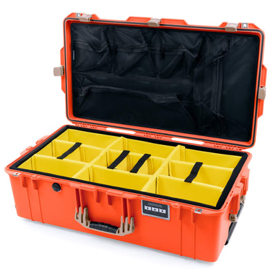 Pelican 1615 Air Case, Orange with Desert Tan Handles & Latches Yellow Padded Microfiber Dividers with Mesh Lid Organizer ColorCase 016150-0110-150-310