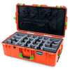 Pelican 1615 Air Case, Orange with Lime Green Handles & Latches Gray Padded Microfiber Dividers with Mesh Lid Organizer ColorCase 016150-01H0-150-300