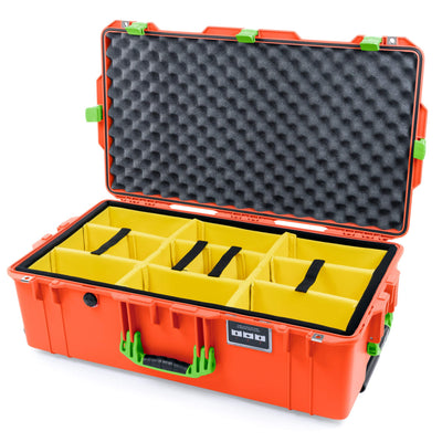 Pelican 1615 Air Case, Orange with Lime Green Handles & Latches Yellow Padded Microfiber Dividers with Convoluted Lid Foam ColorCase 016150-0010-150-300