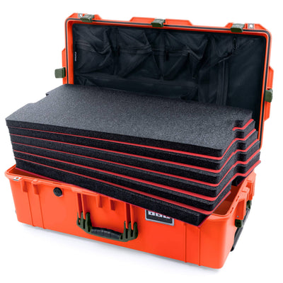 Pelican 1615 Air Case, Orange with OD Green Handles & Latches Custom Tool Kit (6 Foam Inserts with Mesh Lid Organizer) ColorCase 016150-0160-150-130