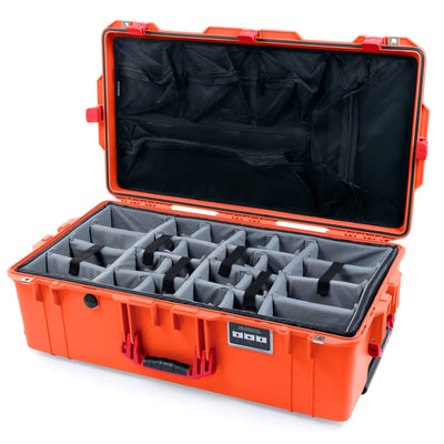 Pelican 1615 Air Case, Orange with Red Handles & Latches Gray Padded Microfiber Dividers with Mesh Lid Organizer ColorCase 016150-0170-150-320