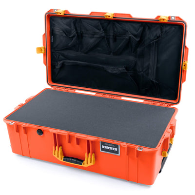 Pelican 1615 Air Case, Orange with Yellow Handles & Latches Pick & Pluck Foam with Mesh Lid Organizer ColorCase 016150-0101-150-240