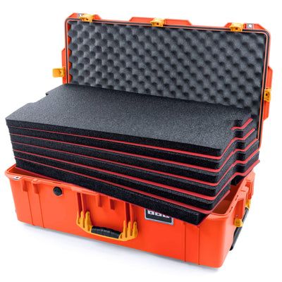 Pelican 1615 Air Case, Orange with Yellow Handles & Latches Custom Tool Kit (6 Foam Inserts with Convoluted Lid Foam) ColorCase 016150-0060-150-240