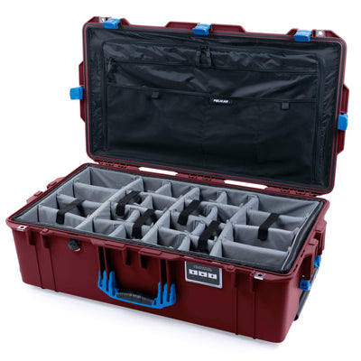 Pelican 1615 Air Case, Oxblood with Blue Handles & Latches Gray Padded Microfiber Dividers with Combo-Pouch Lid Organizer ColorCase 016150-0370-510-120