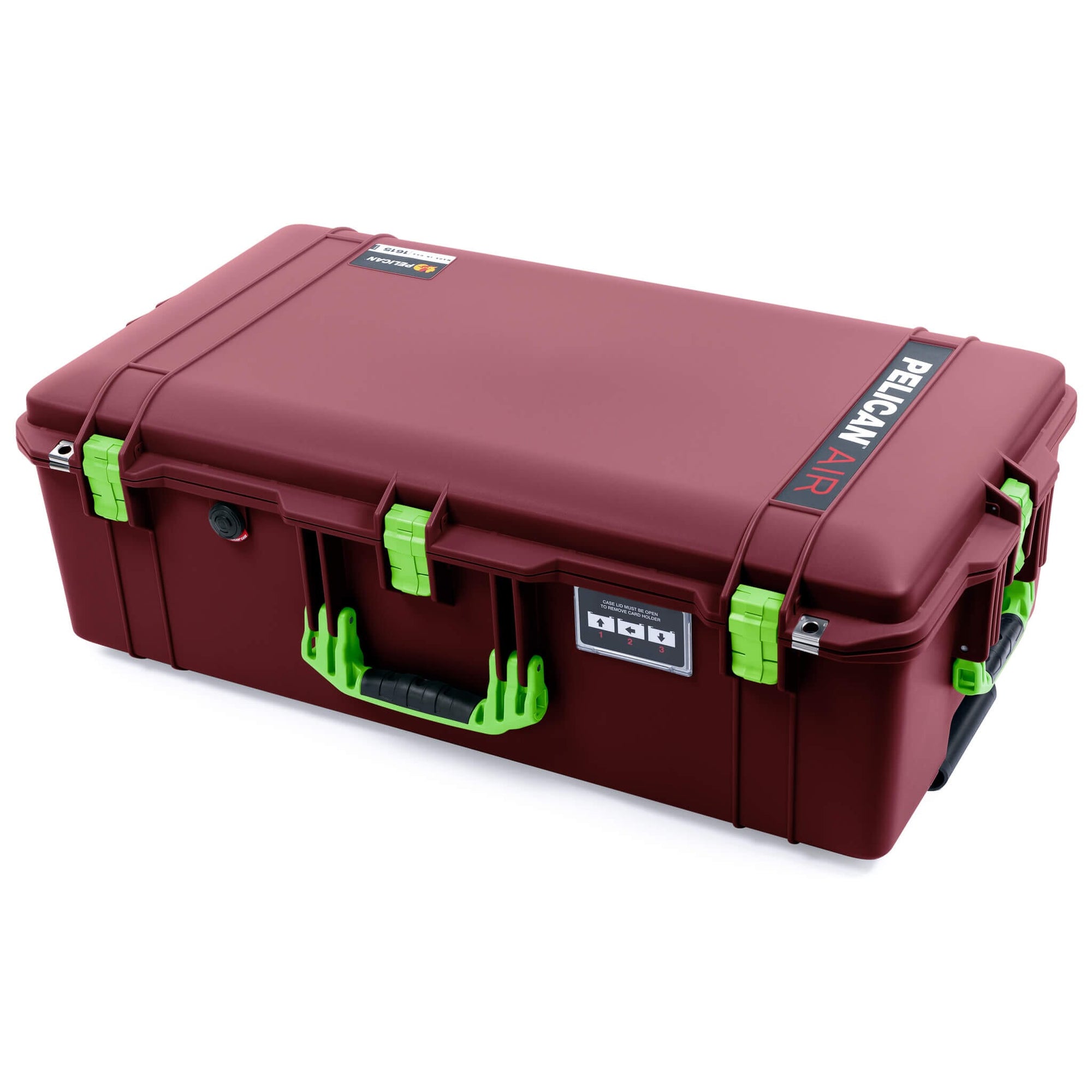 Pelican 1615 Air Case, Oxblood with Lime Green Handles & Latches ColorCase 