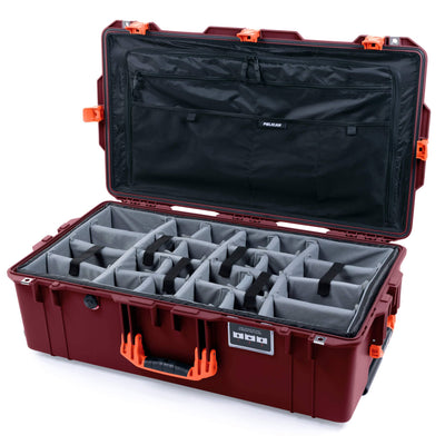 Pelican 1615 Air Case, Oxblood with Orange Handles & Push-Button Latches Gray Padded Microfiber Dividers with Combo-Pouch Lid Organizer ColorCase 016150-0370-510-150