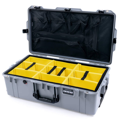 Pelican 1615 Air Case, Silver, TSA Locking Latches Yellow Padded Microfiber Dividers with Mesh Lid Organizer ColorCase 016150-0110-180-L10