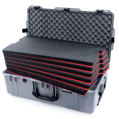 Pelican 1615 Air Case, Silver with Black Handles & Latches Custom Tool Kit (6 Foam Inserts with Convoluted Lid Foam) ColorCase 016150-0060-180-110