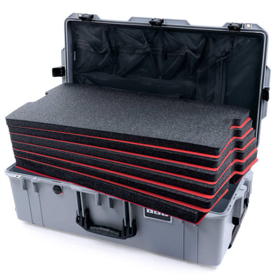 Pelican 1615 Air Case, Silver with Black Handles & Latches Custom Tool Kit (6 Foam Inserts with Mesh Lid Organizer) ColorCase 016150-0160-180-110