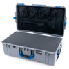 Pelican 1615 Air Case, Silver with Blue Handles & Latches Pick & Pluck Foam with Mesh Lid Organizer ColorCase 016150-0101-180-120