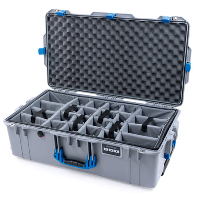 Pelican 1615 Air Case, Silver with Blue Handles & Latches Gray Padded Microfiber Dividers with Convoluted Lid Foam ColorCase 016150-0070-180-120