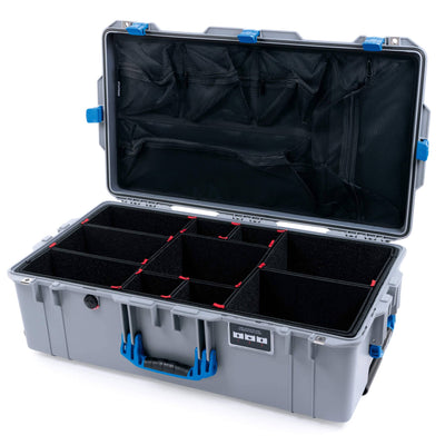 Pelican 1615 Air Case, Silver with Blue Handles & Latches TrekPak Divider System with Mesh Lid Organizer ColorCase 016150-0120-180-120