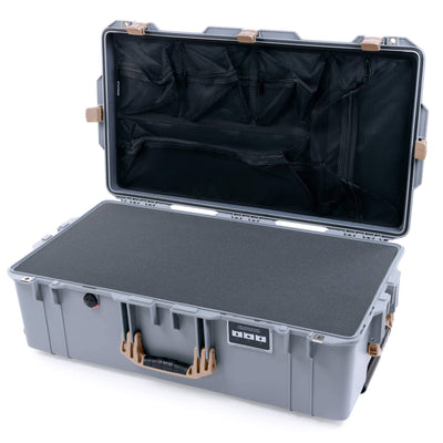 Pelican 1615 Air Case, Silver with Desert Tan Handles & Latches Pick & Pluck Foam with Mesh Lid Organizer ColorCase 016150-0101-180-310