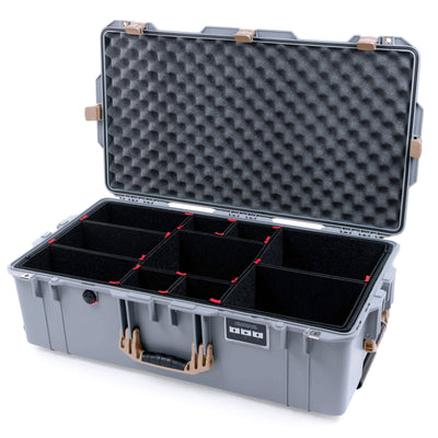 Pelican 1615 Air Case, Silver with Desert Tan Handles & Latches TrekPak Divider System with Convoluted Lid Foam ColorCase 016150-0020-180-310