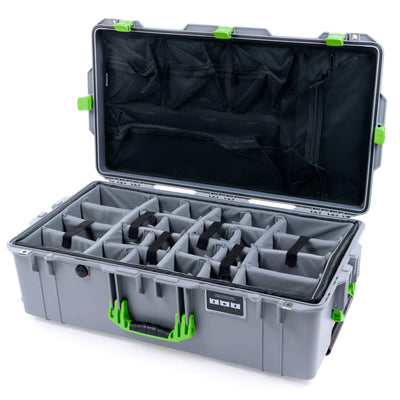 Pelican 1615 Air Case, Silver with Lime Green Handles & Latches Gray Padded Microfiber Dividers with Mesh Lid Organizer ColorCase 016150-0170-180-300