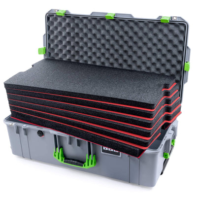 Pelican 1615 Air Case, Silver with Lime Green Handles & Latches Custom Tool Kit (6 Foam Inserts with Convoluted Lid Foam) ColorCase 016150-0060-180-300