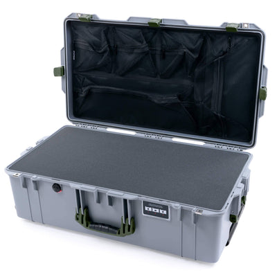Pelican 1615 Air Case, Silver with OD Green Handles & Latches Pick & Pluck Foam with Mesh Lid Organizer ColorCase 016150-0101-180-130