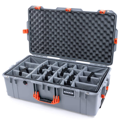 Pelican 1615 Air Case, Silver with Orange Handles & Latches Gray Padded Microfiber Dividers with Convolute Lid Foam ColorCase 016150-0070-180-150