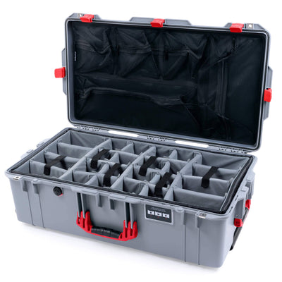Pelican 1615 Air Case, Silver with Red Handles & Latches Gray Padded Microfiber Dividers with Mesh Lid Organizer ColorCase 016150-0170-180-320