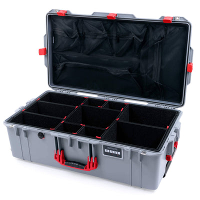 Pelican 1615 Air Case, Silver with Red Handles & Latches TrekPak Divider System with Mesh Lid Organizer ColorCase 016150-0120-180-320