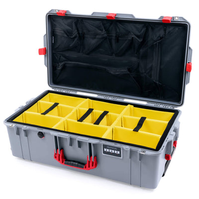 Pelican 1615 Air Case, Silver with Red Handles & Latches Yellow Padded Microfiber Dividers with Mesh Lid Organizer ColorCase 016150-0110-180-320