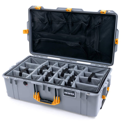 Pelican 1615 Air Case, Silver with Yellow Handles & Latches Gray Padded Microfiber Dividers with Mesh Lid Organizer ColorCase 016150-0170-180-240