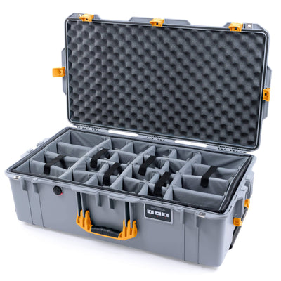 Pelican 1615 Air Case, Silver with Yellow Handles & Latches Gray Padded Microfiber Dividers with Convoluted Lid Foam ColorCase 016150-0070-180-240