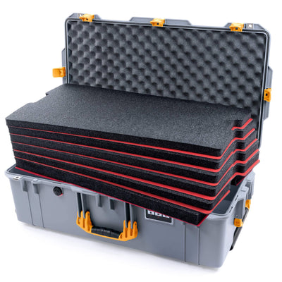 Pelican 1615 Air Case, Silver with Yellow Handles & Latches Custom Tool Kit (6 Foam Inserts with Convoluted Lid Foam) ColorCase 016150-0060-180-240