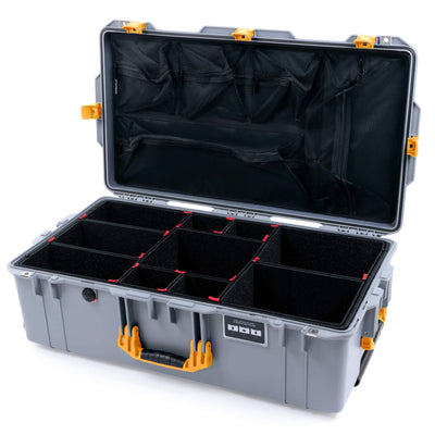 Pelican 1615 Air Case, Silver with Yellow Handles & Latches TrekPak Divider System with Mesh Lid Organizer ColorCase 016150-0120-180-240