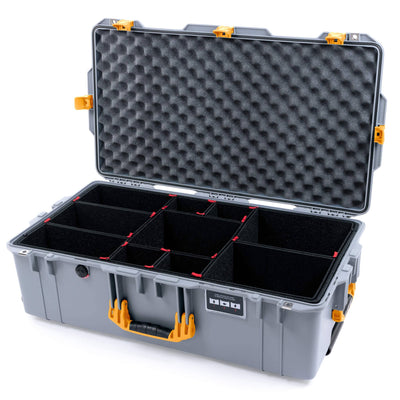 Pelican 1615 Air Case, Silver with Yellow Handles & Latches TrekPak Divider System with Convoluted Lid Foam ColorCase 016150-0020-180-240