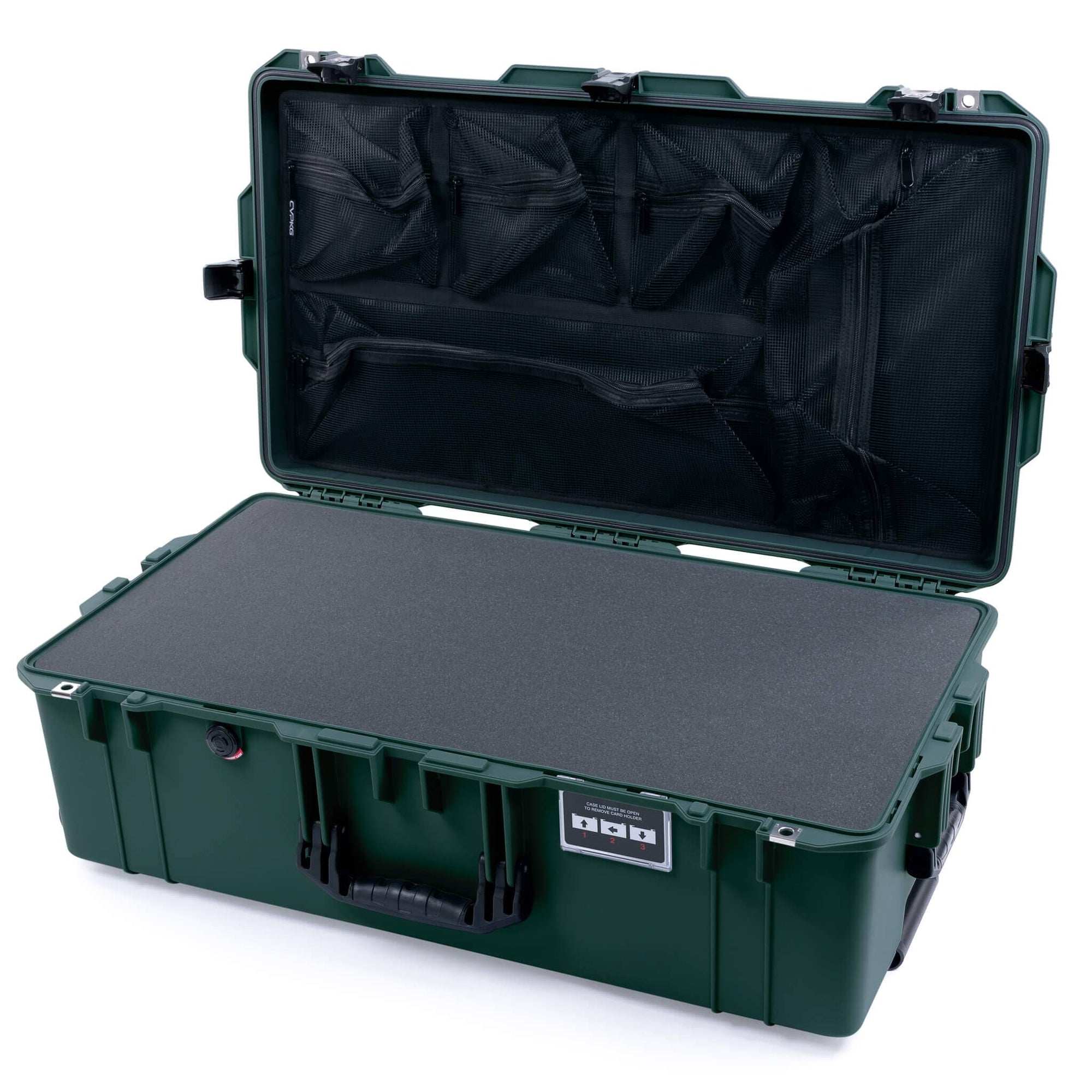 Pelican 1615 Air Case, Trekking Green with Black Handles & TSA Locking Push-Button Latches Pick & Pluck Foam with Mesh Lid Organizer ColorCase 016150-0101-138-L10