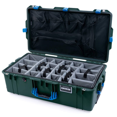Pelican 1615 Air Case, Trekking Green with Blue Handles & Latches Gray Padded Microfiber Dividers with Mesh Lid Organizer ColorCase 016150-0170-138-120