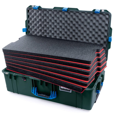 Pelican 1615 Air Case, Trekking Green with Blue Handles & Latches Custom Tool Kit (6 Foam Inserts with Convoluted Lid Foam) ColorCase 016150-0060-138-120