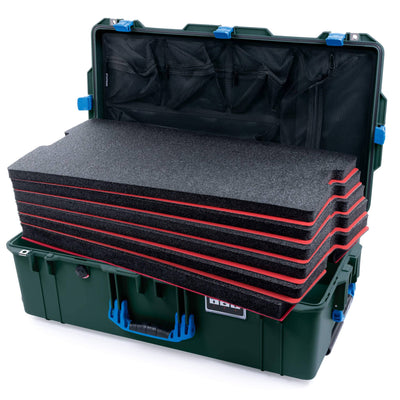Pelican 1615 Air Case, Trekking Green with Blue Handles & Latches Custom Tool Kit (6 Foam Inserts with Mesh Lid Organizer) ColorCase 016150-0160-138-120
