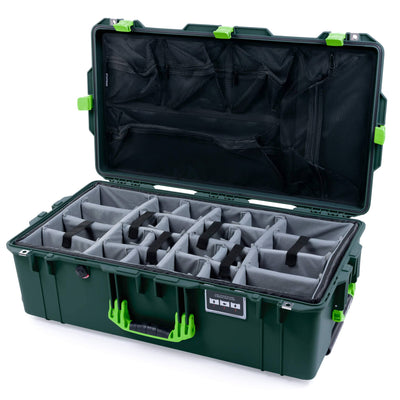 Pelican 1615 Air Case, Trekking Green with Lime Green Handles & Latches Gray Padded Microfiber Dividers with Mesh Lid Organizer ColorCase 016150-0170-138-300