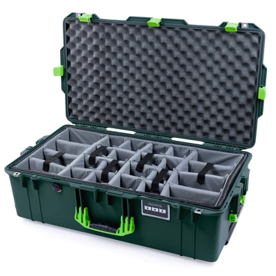 Pelican 1615 Air Case, Trekking Green with Lime Green Handles & Latches Gray Padded Microfiber Dividers with Convoluted Lid Foam ColorCase 016150-0070-138-300