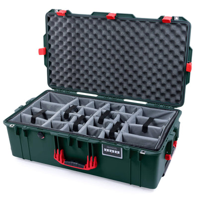 Pelican 1615 Air Case, Trekking Green with Red Handles & Latches Gray Padded Microfiber Dividers with Convoluted Lid Foam ColorCase 016150-0070-138-320