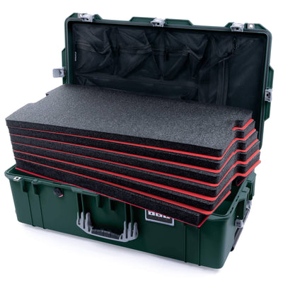 Pelican 1615 Air Case, Trekking Green with Silver Handles & Push-Button Latches Custom Tool Kit (6 Foam Inserts with Mesh Lid Organizer) ColorCase 016150-0160-138-180