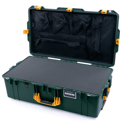 Pelican 1615 Air Case, Trekking Green with Yellow Handles & Push-Button Latches Pick & Pluck Foam with Mesh Lid Organizer ColorCase 016150-0101-138-240