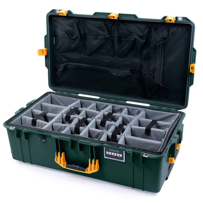 Pelican 1615 Air Case, Trekking Green with Yellow Handles & Push-Button Latches Gray Padded Microfiber Dividers with Mesh Lid Organizer ColorCase 016150-0170-138-240