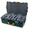 Pelican 1615 Air Case, Trekking Green with Yellow Handles & Push-Button Latches Gray Padded Microfiber Dividers with Convoluted Lid Foam ColorCase 016150-0070-138-240