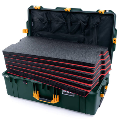 Pelican 1615 Air Case, Trekking Green with Yellow Handles & Push-Button Latches Custom Tool Kit (6 Foam Inserts with Mesh Lid Organizer) ColorCase 016150-0160-138-240