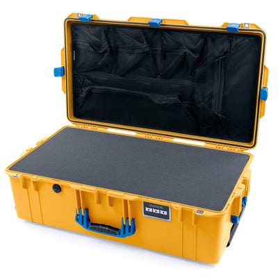 Pelican 1615 Air Case, Yellow with Blue Handles & Latches Pick & Pluck Foam with Convoluted Lid Foam ColorCase 016150-0001-240-120