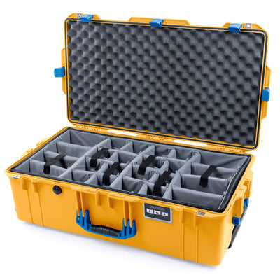 Pelican 1615 Air Case, Yellow with Blue Handles & Latches Gray Padded Microfiber Dividers with Convoluted Lid Foam ColorCase 016150-0070-240-120