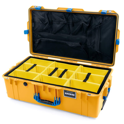 Pelican 1615 Air Case, Yellow with Blue Handles & Latches Yellow Padded Microfiber Dividers with Mesh Lid Organizer ColorCase 016150-0110-240-120