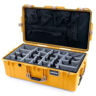 Pelican 1615 Air Case, Yellow with Desert Tan Handles & Latches Gray Padded Microfiber Dividers with Mesh Lid Organizer ColorCase 016150-0170-240-310