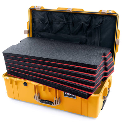 Pelican 1615 Air Case, Yellow with Desert Tan Handles & Latches Custom Tool Kit (6 Foam Inserts with Mesh Lid Organizer) ColorCase 016150-0160-240-310