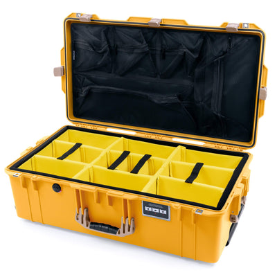 Pelican 1615 Air Case, Yellow with Desert Tan Handles & Latches Yellow Padded Microfiber Dividers with Mesh Lid Organizer ColorCase 016150-0110-240-310