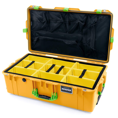 Pelican 1615 Air Case, Yellow with Lime Green Handles & Latches Yellow Padded Microfiber Dividers with Mesh Lid Organizer ColorCase 016150-0110-240-300