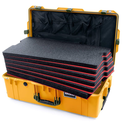Pelican 1615 Air Case, Yellow with OD Green Handles & Latches Custom Tool Kit (6 Foam Inserts with Mesh Lid Organizer) ColorCase 016150-0160-240-130
